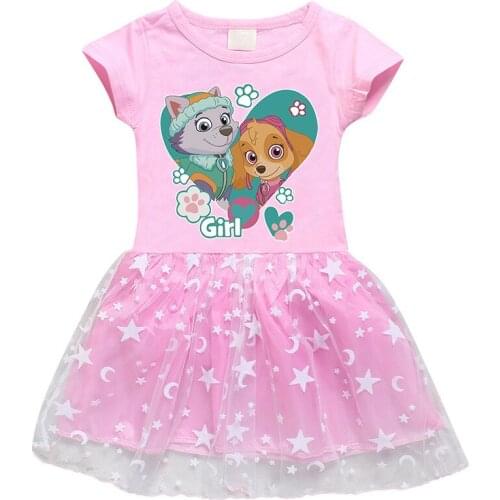 Paw Patrol Clothes Puppy Patrol Costume Girls Skirt Anime Cartoon Canine Sky Figure Printing Summer Cotton Short-Sleeved Dress