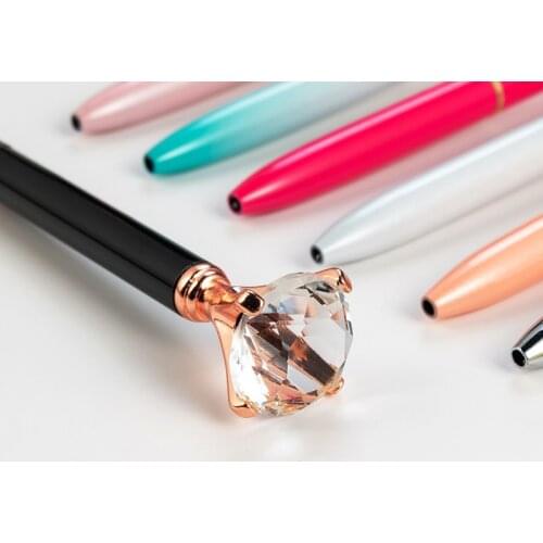 Metal case ballpoint pen Carat diamond ring Crystal pen lady wedding office school supplies roller ball pen Rose gold