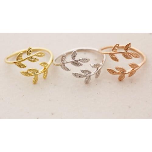 Fashion Leaf Rings Adjustable Ring Three Color Optional