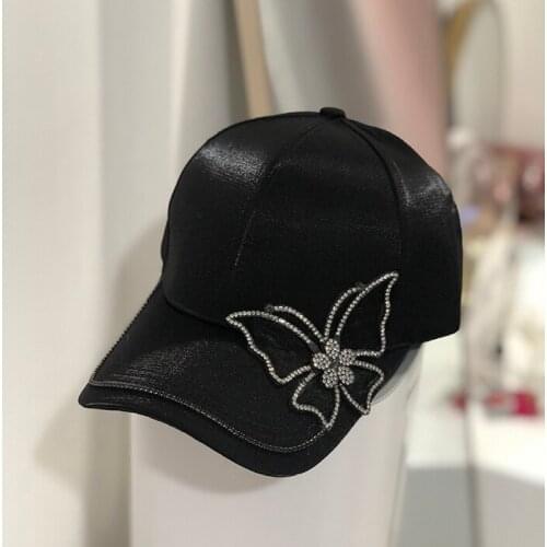 Fashion Black Rhinestone Butterfly Baseball Cap Girls women Snapback Hip Hop Sun Hat Sports cap Snapback cap Women and Men