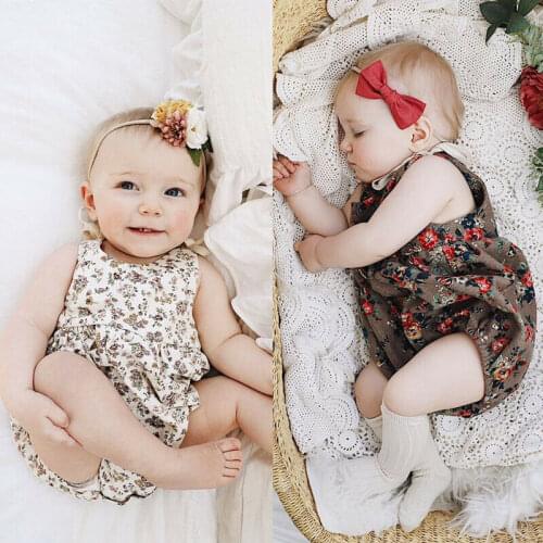 Fashion Sweet Newborn Baby Girl Print Shoulder Strap Romper Infant Baby Toddler Romper Jumpsuit Clothes Outfits 3-24M