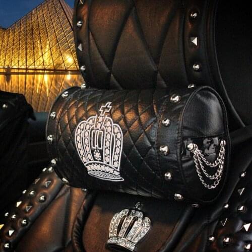 Crown Embroidery rivet Auto Car Seat Neck Pillow Waist Pillow Wear resistant PU leather Auto Hand brake set Accessories