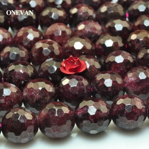 ONEVAN Natural Red Garnet Faceted Round Beads 6-10mm Smooth Stone Bracelet Necklace Jewelry Making Diy Accessories Gift Design