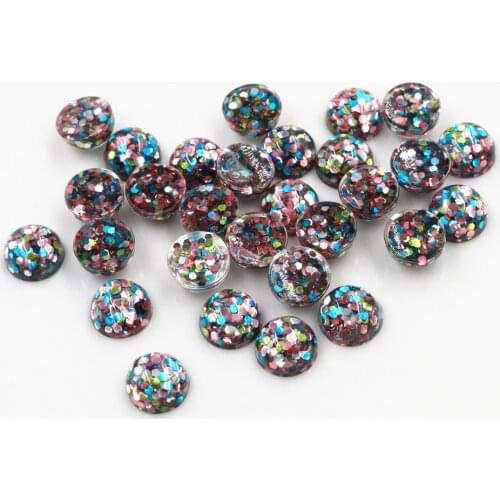 New Fashion 8mm 10mm 40pcs Blue Pink Green Colors Bright wafer Style Flat back Resin Cabochons For Bracelet Earrings accessories