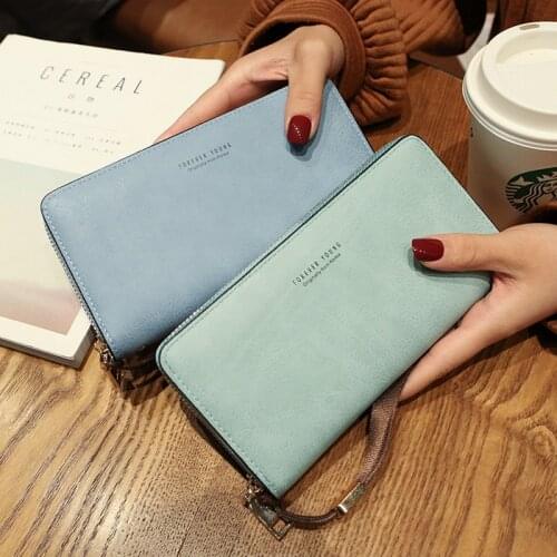 New Womens Long Wallet Zipper Scrub -Thin Casual Bag Ladies PU Leather Long Purse Wallet Card Phone Holder Bag
