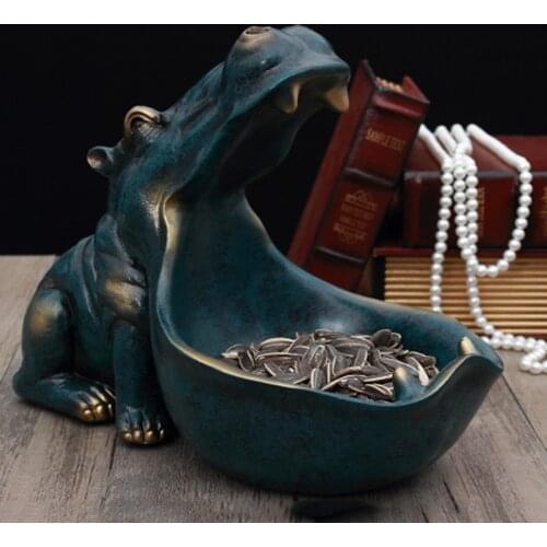 Resin Hippo Statue Hippopotamus Sculpture Figurine Key Candy Container Decoration Home Table Decoration Crafts Accessories Gift