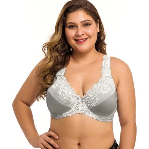 Plus Size Women Lace Bra Lager Bosom Underwired Bras Sexy Lingerie 34 36 38 40 42 44 46 48 50 52 C D DD E F G H I Cup
