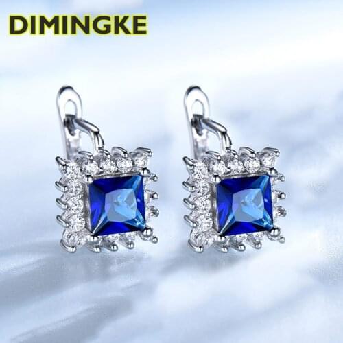 DIMINGKE Vintage Natural Blue Topaz / Emerald Earrings 925 Sterling Silver Party Anniversary Woman Jewelry
