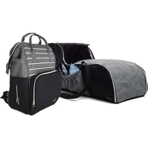 Mother Baby Care Bag + Carrycot Main Lap Stroller Dual Set Striped Gray-black