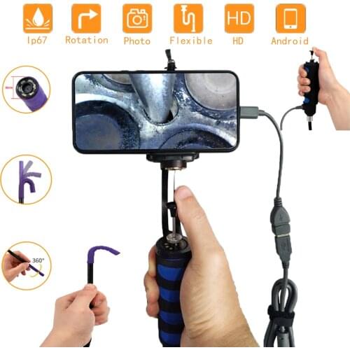 Rotary Industrail Endoscope 8mm Rotation Pipe Borescope Full HD Automotive Inspection Flexible Camera Video Scope with Screen