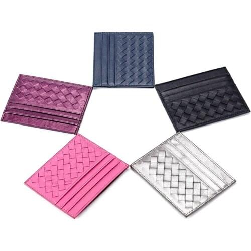 Women Credit Card Holder Men Sheepskin Leather Coin Purse Female Knitting Ultra-Thin Card Wallet Ladies ID Business Cardholder