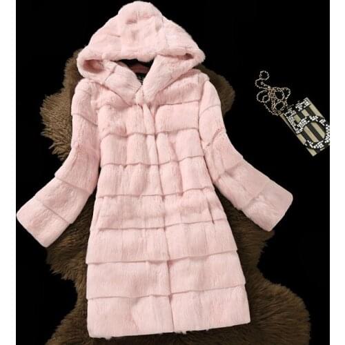 2020 Fashion real fur coat women full sleeve wave cut genuine rabbit fur warm winter coats and jackets with a hood F782