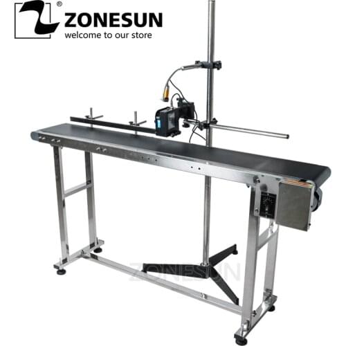 ZONESUN Inkjet Printer Conveyer Conveying Table Band Carrier Sorting Workbench PVC Belt Conveyor Bottle Box Bag Sticker Conveyor