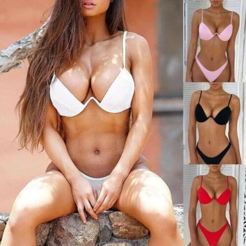 2020 Summer Women 2pcs Swimwear Bandage Bra Thong Bikini Set Push-up Padded Bathing Swimsuit