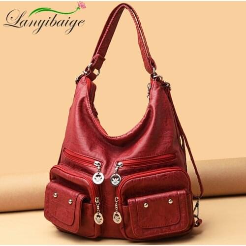 2021 New PU Leather Multifunctional Bag Large Capacity Shoulder Bag Brand Designer Handbag Female Retro Waterproof Messenger Bag