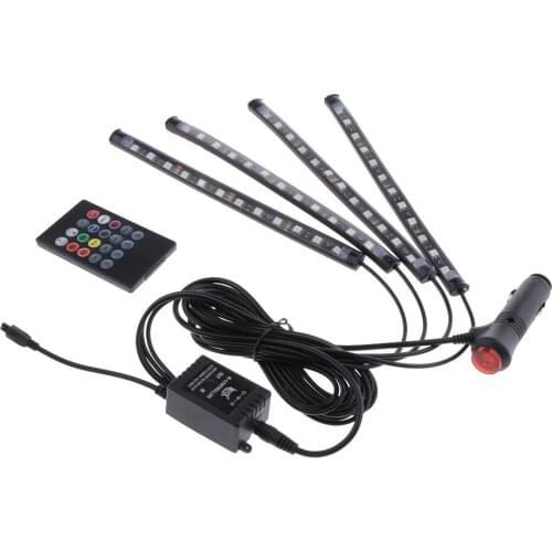 4x 12V 12 LED RGB Car Interior LED Strip Lights Wireless Remote Control Music