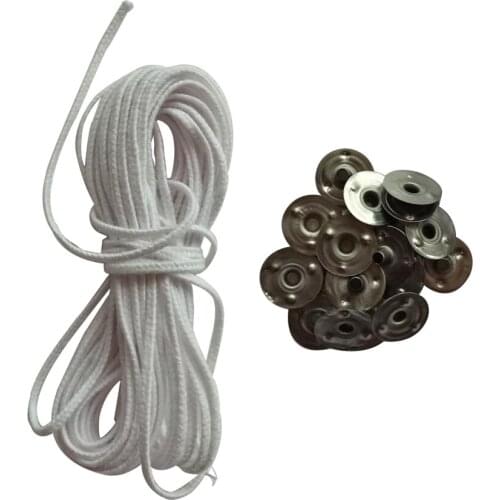 5m Cotton Candle Wicks Core with 20pcs Metal Sustainers Tabs Holder Base for Candle Making Craft Handmade Candle Wick