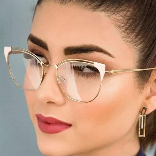 80068 Anti-blue Light Ladies Metal Cat Eye Glasses Frame Spring Legs Men Women Optical Fashion Computer Eyeglasses