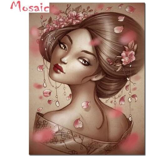 Diamond Painting japanese woman Diamond Mosaic Full Diamond Embroidery portrait Picture of Rhinestones Full Square Home Decor