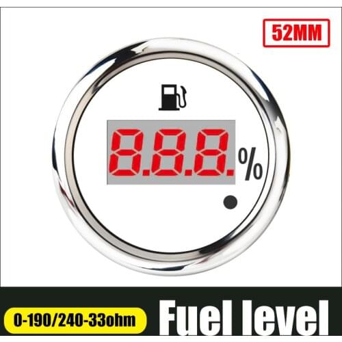 Car Waterproof 52mm Digital Fuel Level Meter Gauge Indicator For Engine Motorcycle RV Boat With Alarm