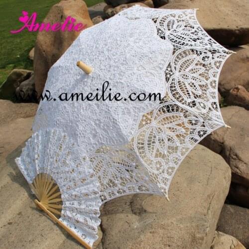 Free Shipping Lace Fan And Lace Parasol Wedding Umbrella