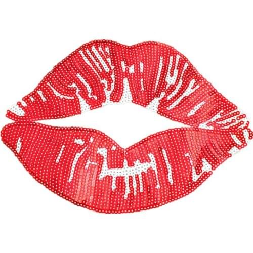 Sequins Embroidered Patches Large Size Red Lips Printed Beads Cloth Wholesale Fashion T-shirts Decorative Decals Patches BTSZ001