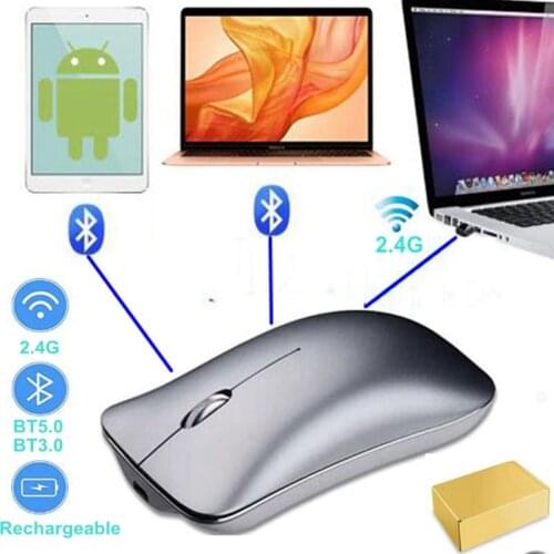 Wireless Bluetooth Mouse Rechargeable 2.4G Wireless Mouse Optical 3 Mode Ergonomic Mic Slient Mouse for Mac Computer Android