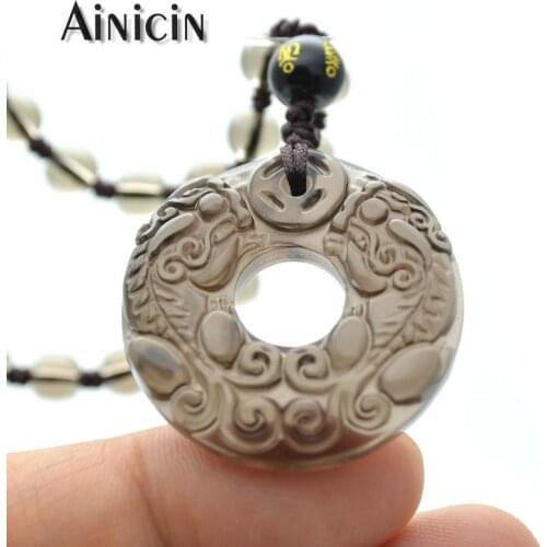 Ice Kind Of Obsidian Transparency Double Pixiu Pendant Capable of Drawing Wealth Adjustable Bead Chain Necklace Fengshui Jewelry