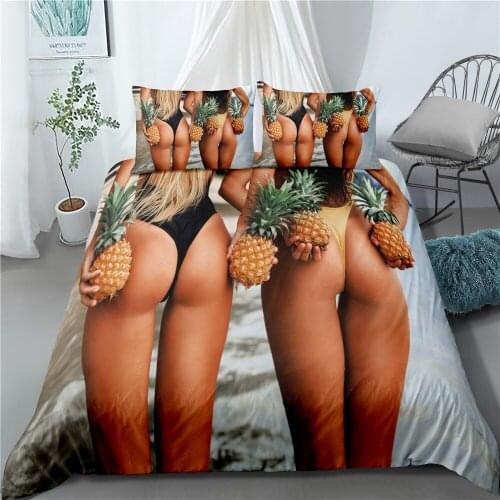 3D Print Pineapple Cover Set Sexy Buttocks Girl Bedding Set Queen Size Home Bed Bikini Beach Quilt Cover