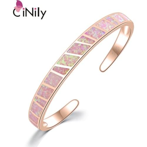 CiNily Pink Fire Opal Stone Open Bangles Rose Gold Adjustable Minimalist Bracelets Jewelry Best Gifts for Girl Woman