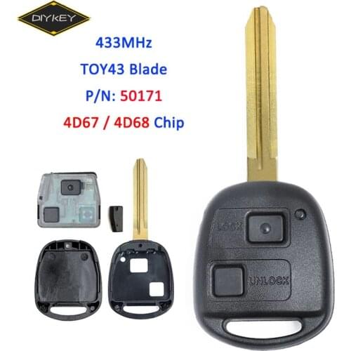 DIYKEY 433MHz 4D67 / 4D68 Chip Replacement 2 Button Remote Car Key Fob TOY43 Blade for Toyota Prado 120 RAV4 Kluger RAV4