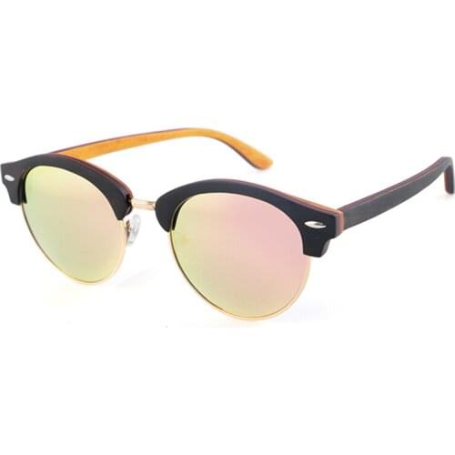 Dropshipping Half Rim Bamboo Wood Sun Glasses Women Beach Polarized Semi Rimless Ebony Wood Laminated Frame Sunglasses