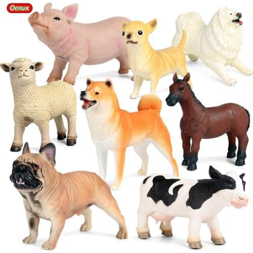 Oenux Lovely Soft Farm Wild Animals Model Action Figures Cow Horse Pig Dog Lion Tiger Crocodile Polar Bear Educational Kids Toy