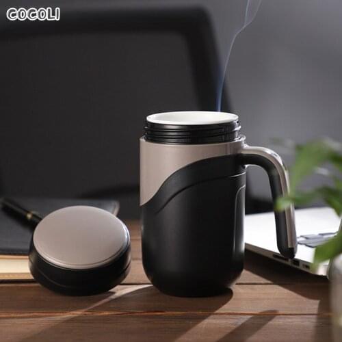 380ml Thermos Mug Ceramics Coffee Cup Office Insulation Cups Water Bottle With Handle Lid Vacuum Flask travel Tumbler for Men