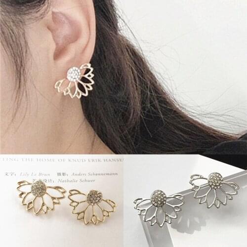 2021 Hot Sale Plant Crystal Brincos Front And Back Flower Lotus Stud Earrings For Women Ear Tops Jewelry Bijoux