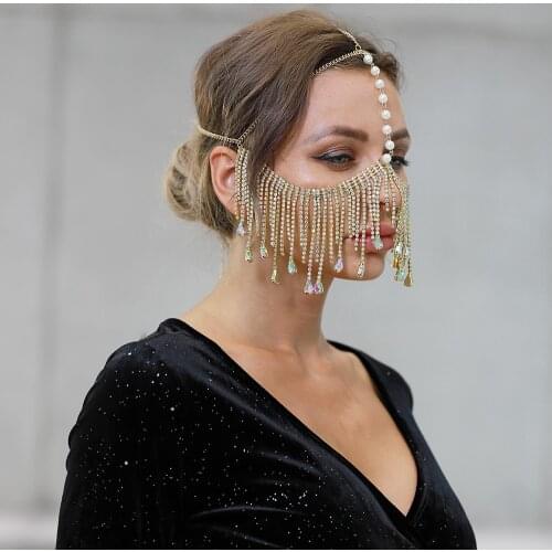 Tassel Veil Masks Handmade Rhinestone Chain Face Mask Party Women Masquerade Head Decor Facemask Cosplay Face Chain