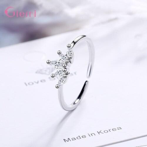 New Arrival Cute Crown Crystal Rings For Women Girls Wedding Engagement 925 Sterling Silver Adjustable Size Fashion Jewelry