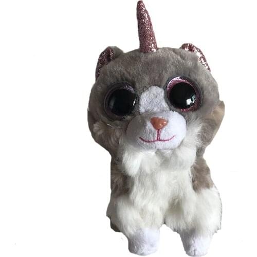 New Ty Beanie Boos Big Eyes 6''15CM One-Horned Chubby Cat Plushie Cute Doll Decor Toys Boy Girl Child Birthday Christmas Gift