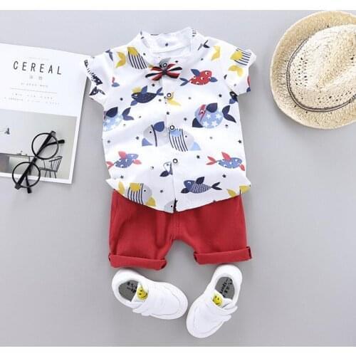 Baby Boys Clothes Summer Kids Baby Boys Children Clothes Suits Printed Shirt With Short Sleeves+ Pants 2Pcs Children Clothes