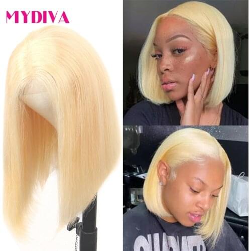 Bob Wig Lace Part Human Hair Wigs Blonde Wig Transparent Lace Bone Straight Human Hair Wigs For Women 150% Density Remy Hair