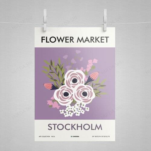 Flower Market STOCKHOLM Poster, Floral Wall Art, Florist Gift, Illustration Modern Art Print, Minimalist Poster, Ideal Gift