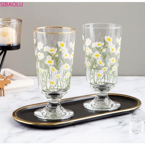 Phnom Penh Daisy Goblet Flower Tulip Glass Ins Net Red Short Red Wine Cup Glass Cups Water Glass Cup Wine Glasses