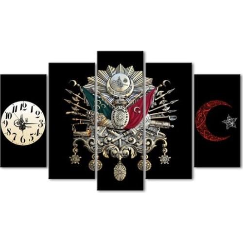 Özverler Ottoman Rigging 5 Piece Clocks Canvas Table Wall clock