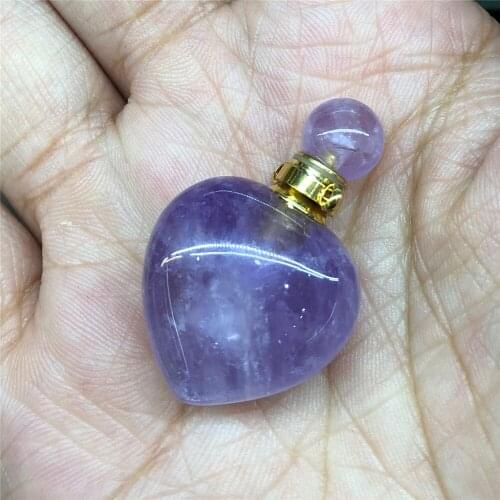 Natural Crystal Heart Shape Perfume Essential Oil Diffuer Bottle Pendant Reiki Healing Stone Fashion Jewelry Gift For Women