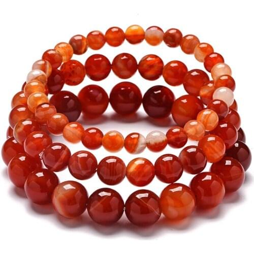 Simple 6/8/10mm Round Ball Beaded Circle Stretch Bracelets Natural Red Lace Veins Agates Stone Wristband Bracelets Women Gifts