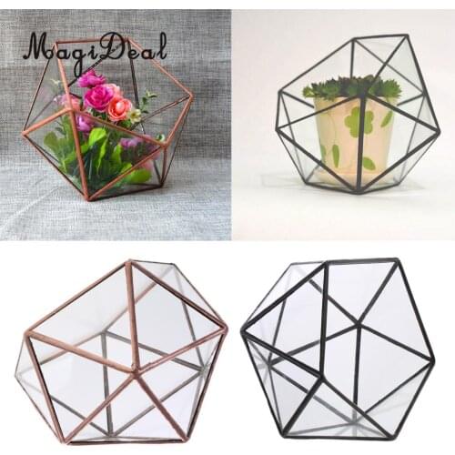 MagiDeal Clear Glass Geometric Terrarium Box Plant Planter 17 x 17 x 17cm Black