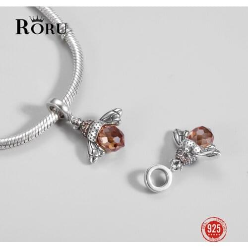 Real 925 Sterling Silver Bee Shape Zircon Beads Jewelry Diy Charms for Bracelet Making Beaded Necklace for Women