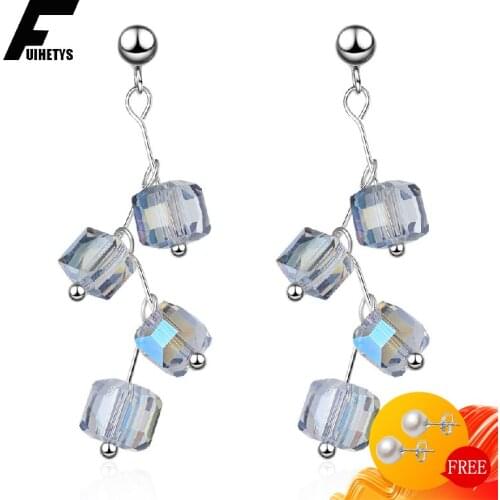 Trendy 925 Silver Jewelry Drop Earrings with Created Crystal Earring for Women Wedding Engagement Party Gift Ornaments Wholesale