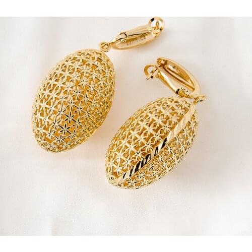 Golden Color Olive Shaped Hollow Out Copper Earrings For Women 2021 New Arrival Party Date Attendance