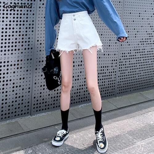 Shorts Women Frayed All-match Fashion Pure Color Loose Leisure Ulzzang High Waist Summer Vacation Female Cozy Denim Streetwear